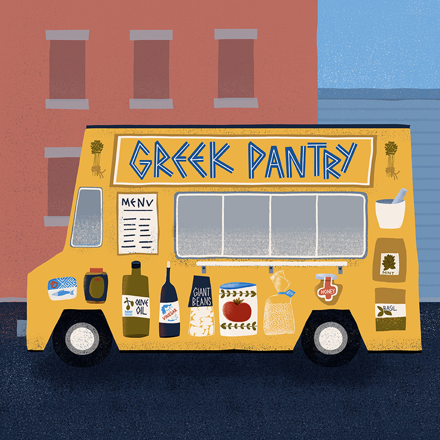 5c0f2bc0 8b3b 4770 8cb6 dda4953255e5 greek pantry food truck illustrations by kristiina almy