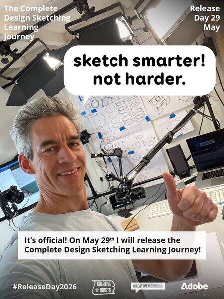 It’s official! I have joined #releaseday2026 to commit to releasing the Complete Design Sketching Learning Journey on May 29th! 🤩 Excited to launch, but also a bit nervous about the amount of work to be completed before the deadline 🫣

Link in bio.

ReleaseDay2026 is an initiative by @CreativeMorning, @Creative.Quests, and @adobe

#designsketching #sketch #idsketching #industrialdesign