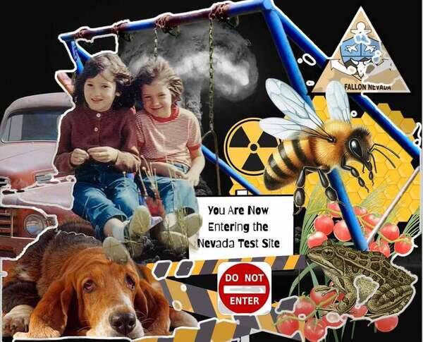 A compilation of images from my childhood at NAS Fallon, Nevada. That's me on the left and my sister Debbie on the right.

I recently learned that Fallon is estimated to be about 275 miles as the crow flies from the Nevada Test Site.

Between 1951 and 1992, a total of nine hundred and twenty-eight documented atmospheric and underground nuclear tests occurred at the Nevada Test Site.

Apparently, some adults weren’t concerned about nuclear fallout and were sitting in their cars with sunglasses on watching the nuclear detonation like it was an eclipse 👀.

@atomicmuseum
@CreativeMorning @Creative.Quests @Adobe

#ReleaseDay2026 #CreativeQuests #worldcollageday #collage #collagememoir #memoir 
#Fallon #nevadatestsite #sisters 
#siblings #nuclear #test #NASFallon