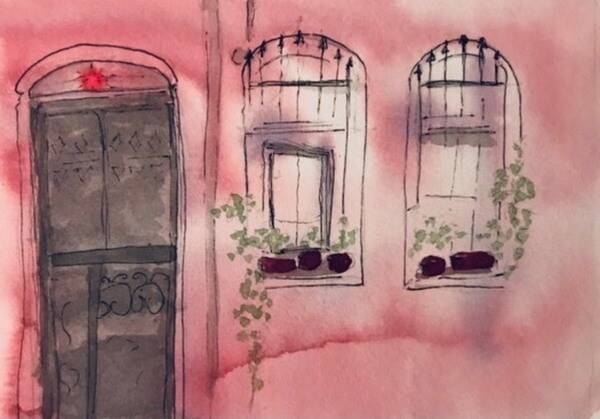 Working on another short story, this one, to be published on medium.com by #releaseday2026 @CreativeMornings @CreativeQuests @Adobe Thought I needed an illustration. Can’t afford to pay an artist. So this is painted by me.
Reference:
“a pink building with two windows and a black door”
Photo by Yunus Tug published on Unsplash 19 Sep 2023