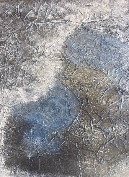 I am Malini, create paintings using other than brushes, sponges, squeegee etc. Texture created by Aluminum foil.