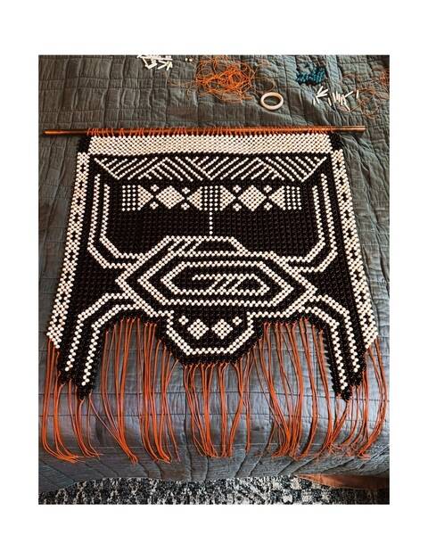 I use beads to revive stories and ask questions. Through this particular tapestry, I ask the seer to ponder what they are weaving and to whom/what they are in connection with. My son & I frequently read Anansi stories, so this piece is also a dedication to his own inner landscape of lore that is developing within him. 