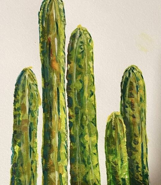 Quintuple Cacti
watercolor, 90lb cold press paper, May 7, 2026

DL COLLECTIVE • DIANE LAMBRINOS • d.lambrinos@icloud.com
 
World Traveling Artist/Designer (b 1970, Mons, Belgium, raised Charleston, SC) uprooting a decade crafted life experiences from Laguna Beach, morphing into Mojave Desert dweller, digging deep in Flamingo Heights. Her creative practice explores dimensionality through time & space + the delicate, powerful, layered balance of the human condition; through bodies of work composed of drawings, prints, paintings, sculpture, pottery, voice, sound recordings, videos, multi-sensory installations - often in nature. Recent works focus on experimental project-led collaborations. Current work shifting towards watercolor, clay, experimental video; varied reflections equine care.
 
Over a decade circumnavigating the globe with two one-year journeys, along with five & a half years living in Asia, working for Mombusho, the Japanese Ministry of Education & later as a corporate consultant Japanese multinational companies. Exhibitions span France, Spain, Japan, Korea, USA, United Kingdom, Colombia, India. Education includes Media: Moving Image, Lambeth College, London, UK; B.A., Fine Arts, College of Charleston, SC; Communications, Latin American Literature, Pontificia Javeriana University, Bogotá, Colombia; Printmaking, Sculpture, University of Los Andes, Bogotá, Colombia. Residencies in the USA, Central America, India, Japan.