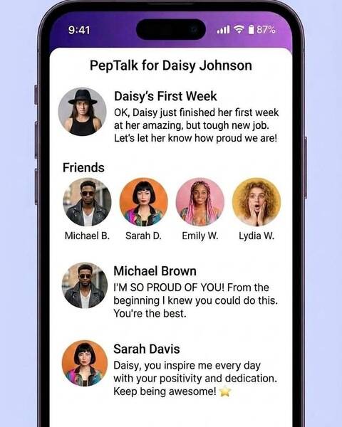Overjoyed at today's release of PepTalk, a tool that gathers beautiful comments from friends and sends them as a surprise to someone celebrating a special day. 

http://www.sendapeptalk.com

Thanks to Sam Furness @saaamfurness at @creative.quests and @creativemorning and @adobe for shepherding #ReleaseDay2026. We’re honored to be part of this community.