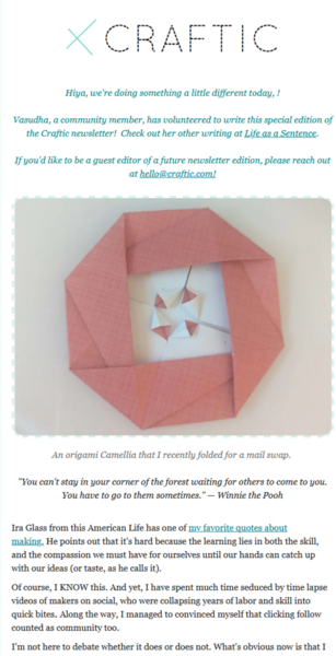 After a long fallow period with writing & making, I wrote a love letter to my crafting community as the guest editor of May's newsletter. 