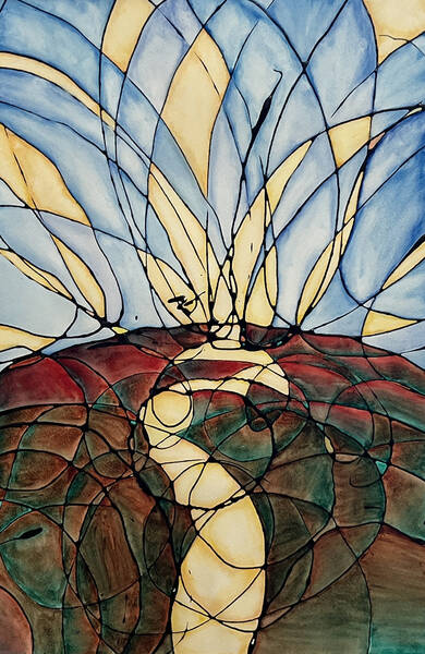 I had done a "one-off" painting years ago, and have been wanting to recapture and develop this way of working and this way of seeing ever since. I have returned to this pursuit, with more determination and focus last fall, and have stuck with it since. For this month, Release Day provided the push to complete (maybe?) and share my most fully-developed painting so far.