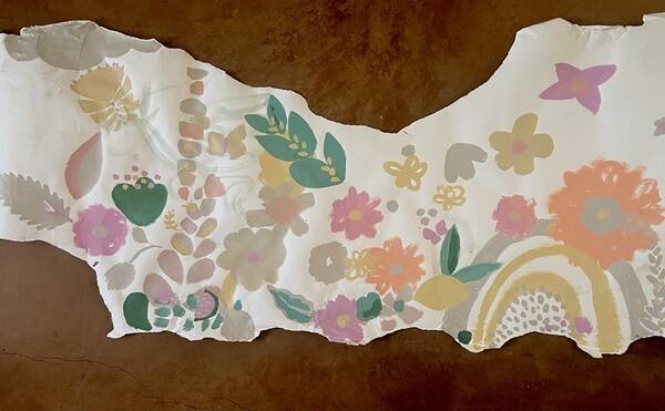 There were cheap paint samples at the hardware store @.50 each and the colors were not my normal palette so i was intrigued. A scrap large piece a paper gave me the freedom to play and it felt good!  