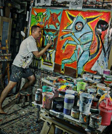 Om pom matt sesow studio bull paintings