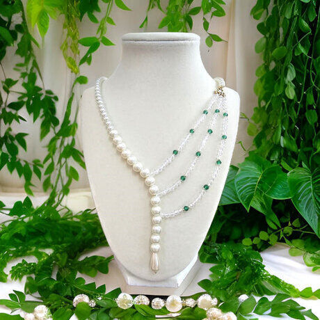 Pearlswithabandgreencrystalsnecklace  2 