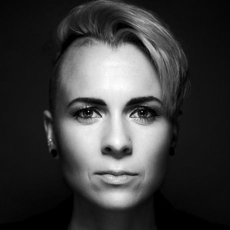 Angie headshot black and white small