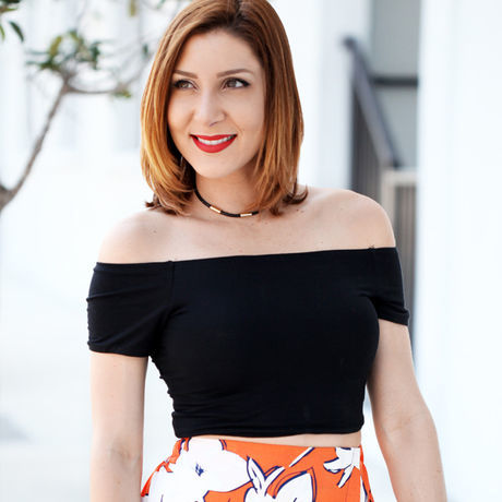 Blame it on mei miami fashion blogger 2016 spring outfit look off the shouder crop top floral wide trouser henri bendel debutante clutch choker