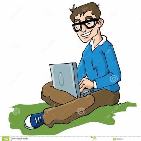 Cartoon man working laptop 19155805