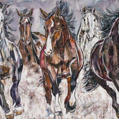 Horses painting canvas art abstract stampede galloping motion kent paulette
