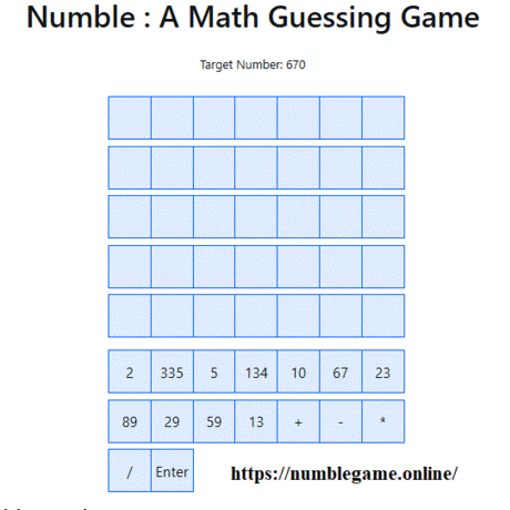 Numble puzzle game