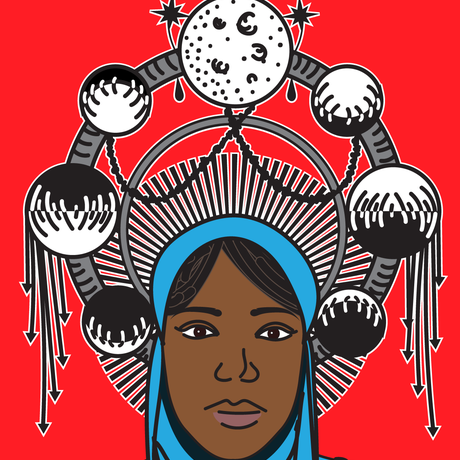 Queen of phases head red rz background