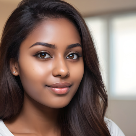 Create a realistic women image   she is a developer   dusky skin and candid pic